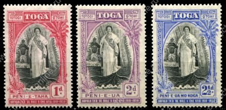 Тонга 1938 г. • Gb# 71-3 • 1 - 2½ d. • 20-летие правления королевы Салоте • полн. серия • MLH OG XF ( кат.- £ 30 )