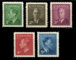 Канада 1950 г. • SC# 289-93 • 1 - 5 c. • Георг VI • полн. серия • MNH OG XF