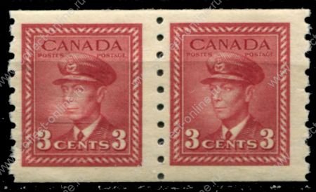 Канада 1942-1943 гг. • Sc# 265 • 3 c. • осн. выпуск • Георг VI • из рулона • пара • MNH OG VF ( кат. - $7 )