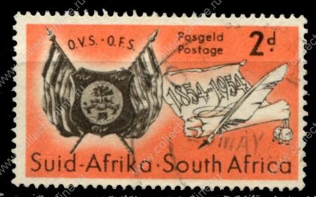 Южная Африка 1954 г. • Gb# 149 • 2 d. • 100-летие Оранжевого Свободного Государства • герб • для почтовых сборов • Used VF