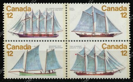 Канада 1977 г. • SC# 744-7a • 14 c.(4) • Парусные корабли • полн. серия • кв.блок • MNH OG VF
