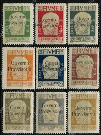 Фиуме 1920 г. • Mi# 114-22 • 5 - 55 c. • надпечатки "Governo Provvisorio" на м. 1919 г. • MH OG VF ( кат. - €40 