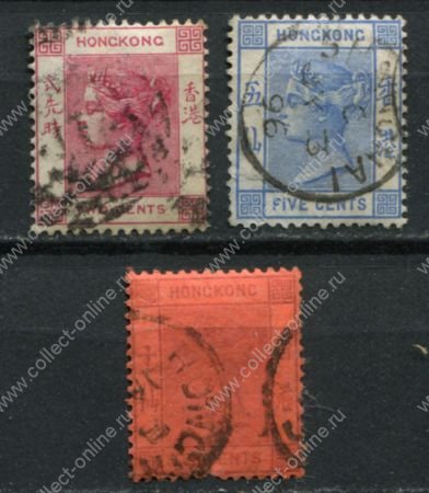 Гонконг 1882-1896 гг. • Gb# 33,35,38 • 2,5 и 10 c. • Королева Виктория • стандарт ( 3 марки ) • Used VF ( кат.- £ 6 )