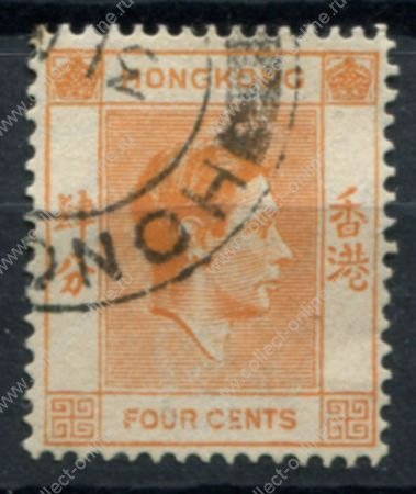 Гонконг 1938-1952 гг. • Gb# 142a • 4 c. • Георг VI • стандарт • перф. 14 ½ • Used XF ( кат.- £ 4 )