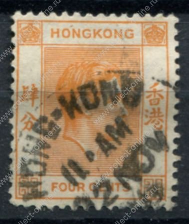 Гонконг 1938-1952 гг. • Gb# 142 • 4 c. • Георг VI • стандарт • кв.блок • Used XF ( кат.- £ 5 )