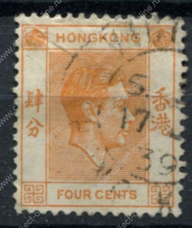 Гонконг 1938-1952 гг. • Gb# 142 • 4 c. • Георг VI • стандарт • кв.блок • Used VF- ( кат.- £ 5 )