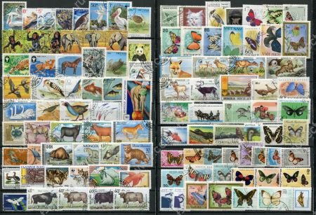 Фауна(животные, птицы, рыбы, насекомые, ...) • набор 100+ разных марок • Used(ФГ) VF