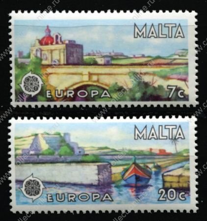 Мальта 1977 г. • SC# 539-40 • 7 и 20 c. • Выпуск Европа • Виды Мальты • полн. серия • MNH OG XF