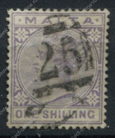 Мальта 1885-1890 гг. • Gb# 29 • 1 sh. • Виктория • стандарт • Used VF ( кат.- £22 )