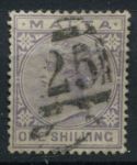 Мальта 1885-1890 гг. • Gb# 29 • 1 sh. • Виктория • стандарт • Used VF ( кат.- £22 )