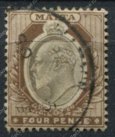 Мальта 1903-1904 гг. • Gb# 43 • 4 d. • Эдуард VII • стандарт • Used VF ( кат.- £30 )
