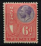 Мальта 1926-1927 гг. • Gb# 165 • 6 d. • Георг V • стандарт • MH OG VF ( кат.- £ 5 )