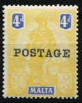 Мальта 1926 г. • Gb# 150 • 4 d. • Женщина "Мальта" с рулевым веслом • надп. "Почта" • MH OG VF ( кат. - £20 )