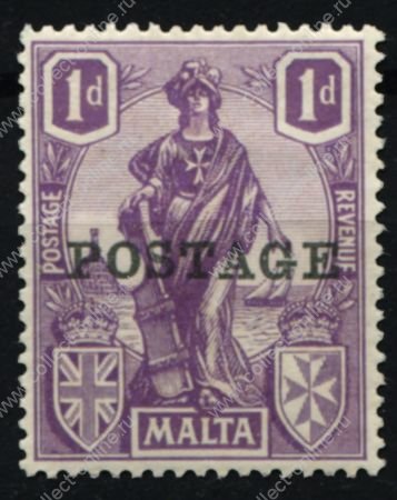 Мальта 1926 г. • Gb# 145 • 1 d. • Женщина "Мальта" с мечом • надп. "Почта" • MH OG VF