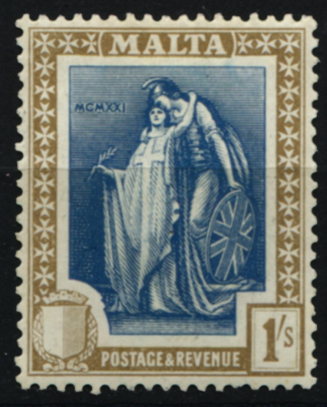 Мальта 1922-1926 гг. • Gb# 124 • 1 sh. • Женщины "Мальта" и "Британия" • MH OG VF ( кат. - £12 )