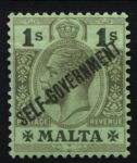 Мальта 1922 гг. • Gb# 110 • 1 sh. • Георг V • надпечатка "Самоуправление" • стандарт • MH OG VF ( кат.- £ 5 )