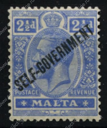 Мальта 1922 гг. • Gb# 107 • 2 ½ d. • Георг V • надпечатка "Самоуправление" • стандарт • MH OG VF ( кат.- £ 15 )