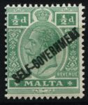 Мальта 1922 гг. • Gb# 105 • ½ d. • Георг V • надпечатка "Самоуправление" • стандарт • MH OG VF ( кат.- £ 2 )