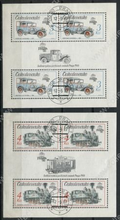 Чехословакия 1987 г. • Mi# Block 70-1 • 3 kr.(4) и 4 kr.(4) • Международная филателистическая выставка "Прага-88" • автомобиль и паровоз • Used(СГ)/*VF- • блок ( кат. - €13 )