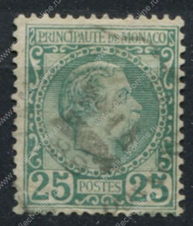 Монако 1885 г. • SC# 6 • 25 c. • 1-й выпуск • Князь Чарльз III • стандарт • Used VF ( кат.- $ 80 )