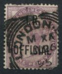 Великобритания 1882-1901 гг. • Gb# O3 • 1 d. • надпечатка "I.R. OFFICIAL" • Королева Виктория • официальная почта • Used F- ( кат.- £ 5 )