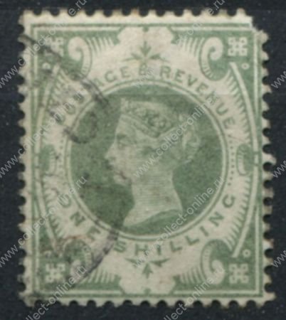 Великобритания 1887-1892 гг. • Gb# 211 • 1 sh. • Королева Виктория • "Юбилейный" выпуск • стандарт • Used F- ( кат.- £ 70 )