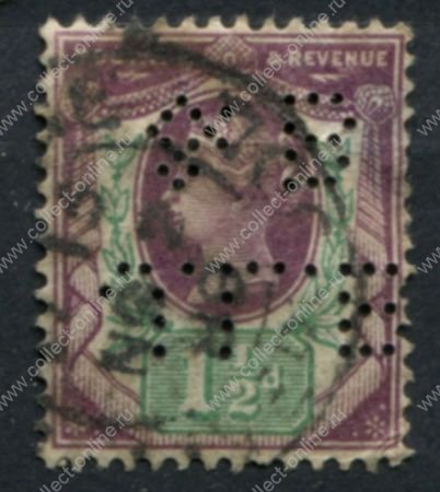 Великобритания 1887-1892 гг. • Gb# 198 • 1 ½ d. • Королева Виктория • "Юбилейный" выпуск • стандарт • Used XF перфин ( кат.- £ 8 )