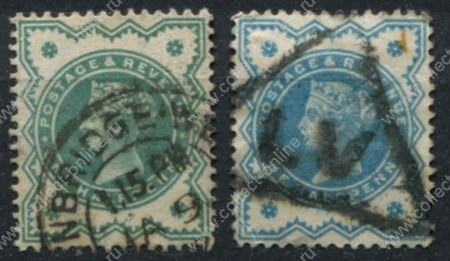 Великобритания 1900 г. • Gb# 213 + 213v • ½ d.(2) • Королева Виктория • "Юбилейный" выпуск • стандарт • Used VF ( кат.- £5+ )