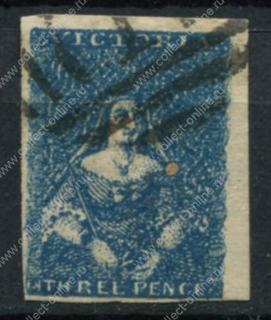 Австралия • Виктория 1850-1853 гг. • Gb# 7v • 3 d. • Королева Виктория • дефект печати! • Used XF  ( кат. - £180++ )