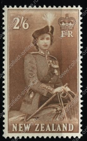 Новая Зеландия 1953-59 гг. • Gb# 733d • 2s.6d. • Елизавета II • портрет на лошади • стандарт • MLH OG XF ( кат. - £15 )