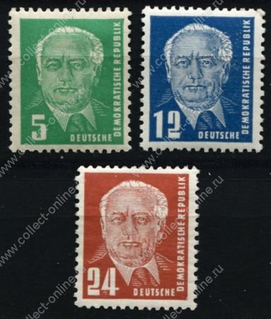 ГДР 1952-1953 гг. • Mi# 322-4 • 5,12 и 24 pf. • Президент Вильгельм Пик • стандарт • MH OG VF • ( кат.- €20 )