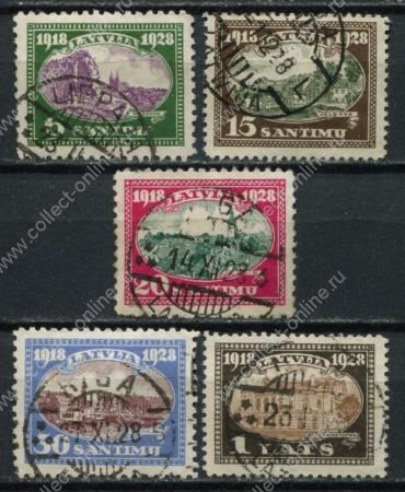 Латвия 1928 г. • Mi# 132-5,137 • 6 - 30 s. и 1 L. • 10-летие независимости • Used VF