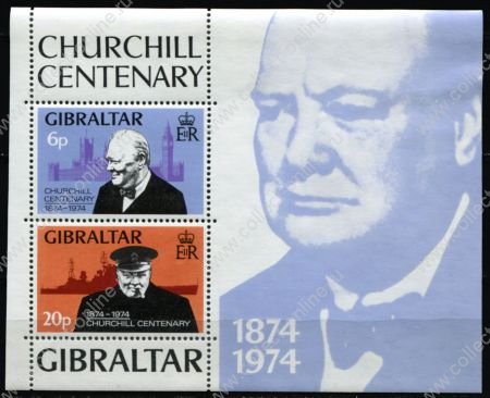 Гибралтар 1974 г. • SC# 317a • 6 + 20 p. • Уинстон Черчилль • 100 лет со дня рождения • MNH OG XF • блок