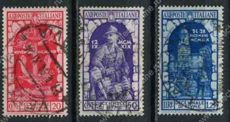 Италия 1934 г. • SC# 316-8(Mi# 464-6) • 20 c. - 1.75 L. • 10-летие аннексии Фиюме • Used VF ( кат.- $10 )