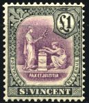 Сент-Винсент 1921-2 гг. • Gb# 141 • £1 • Георг V • "Мир и порядок" • стандарт • MH OG XF ( кат.- £100 )