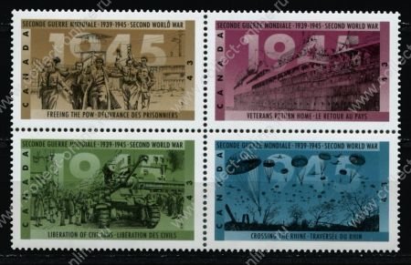 Канада 1995 г. SC# 1541-4 • 43 c.(4) • 50-летие Победы • MNH OG XF • полн. серия • кв. блок