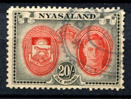 Ньясаленд 1945 г. • GB# 157 • 10 sh. • Георг VI • осн. выпуск (концовка серии) • Used F-VF ( кат. - £35 )