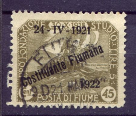 Фиуме 1922 г. • Mi# 147 • 45 c. • надпечатка "Costituente Fiumana 1922" на м. 1919 г. • Used F-VF ( кат. - €4 )