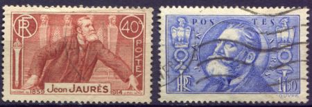 Франция 1936 г. Sc# 313-4 • 40 c. и 1.50 fr. • Жан Жоре?с(социалист) • Used F-VF • полн. серия ( кат. - $4 )