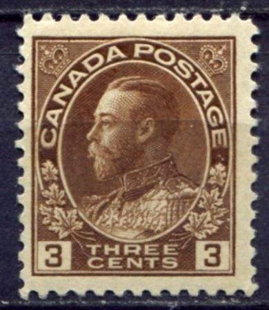 Канада 1911-1925 гг. • Sc# 108 • 3 c. • Георг V • выпуск "Адмирал" • коричн. • стандарт • MH OG VF ( кат. - $25 )