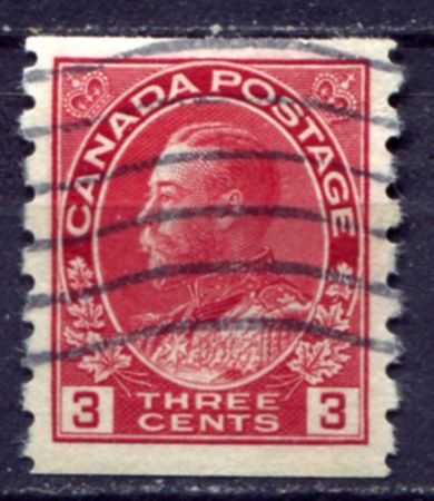 Канада 1912-1924 гг. • Sc# 130 • 3 c. • выпуск "Адмирал" • кармин. (из рулона) • стандарт • Used F-VF ( кат. - $10 )