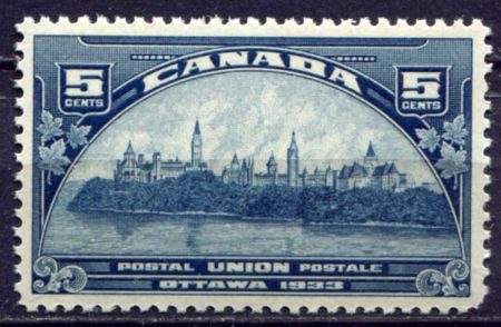 Канада 1933 г. • SC# 202 • 5 c. • Встреча исполнительного комитета ВПС(UPU в Оттаве • вид на город • MH OG VF ( кат.- $ 10 )