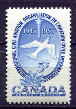 Канада 1955 г. • SC# 354 • 5 c. • 10-летие образования ICAO • MNH OG XF