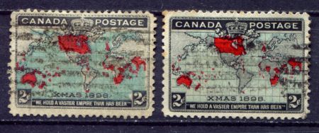 Канада 1898 г. SC# 85-6 • 2 c.(2) • Единая пенни-почта • карта Британской Империи • Used VF • полн. серия ( кат.- $18 )