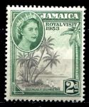 Ямайка 1953 г. • Gb# 154 • 2 d. • Елизавета II • Королевский визит • MNH OG VF