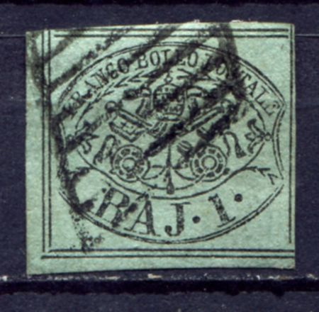 ИТАЛИЯ РИМСКИЕ ШТАТЫ 1852г. SC# 2 / 1b. USED VF