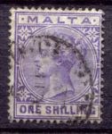 Мальта 1885-1890 гг. • Gb# 28 • 1 sh. • Виктория • стандарт • Used F-VF ( кат.- £ 12 )