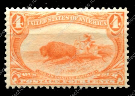 США 1898 г. • SC# 287 • 4 c. • Выставка "Транс-Миссисипи" • индеец охотящийся на бизона • MNH OG XF ( кат.- $330 )