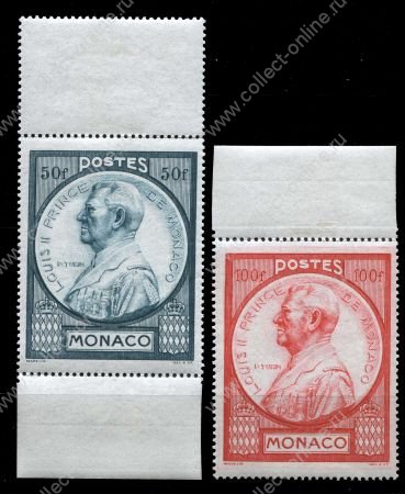 Монако 1946 г. • SC# 196-7 • 50 и 100 fr. • Принц Луи II • концовки серии • MNH OG XF