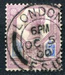 Великобритания 1887-1892 гг. • Gb# 207a • 5 d. • Королева Виктория • "Юбилейный" выпуск • перфин • стандарт • Used XF ( кат.- £ 15 )